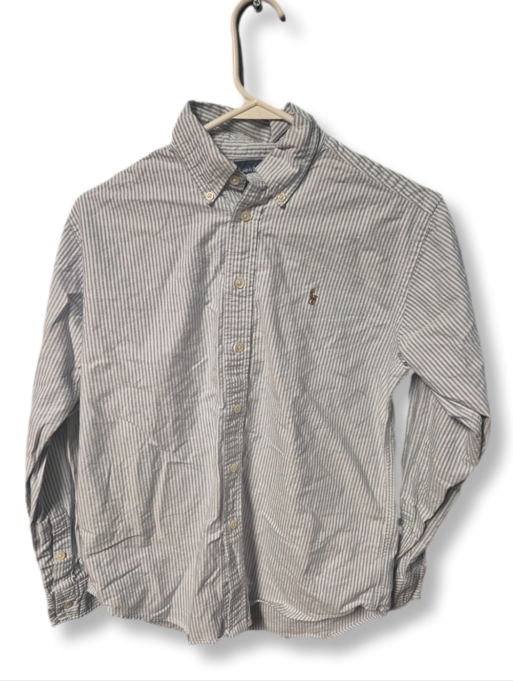 Ralph Lauren Boy's Blue and White Striped Button-Down Dress Shirt Sz. 16